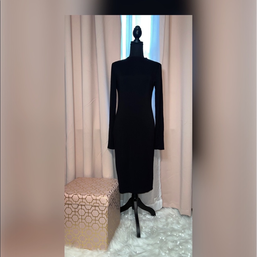 Popular 21 black dress, mock neck, body con